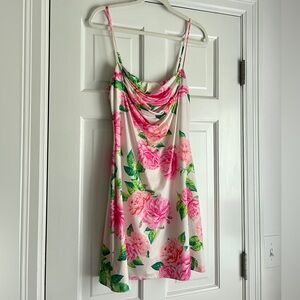 AFRM Pink and Green Floral Cowl Neck Dress